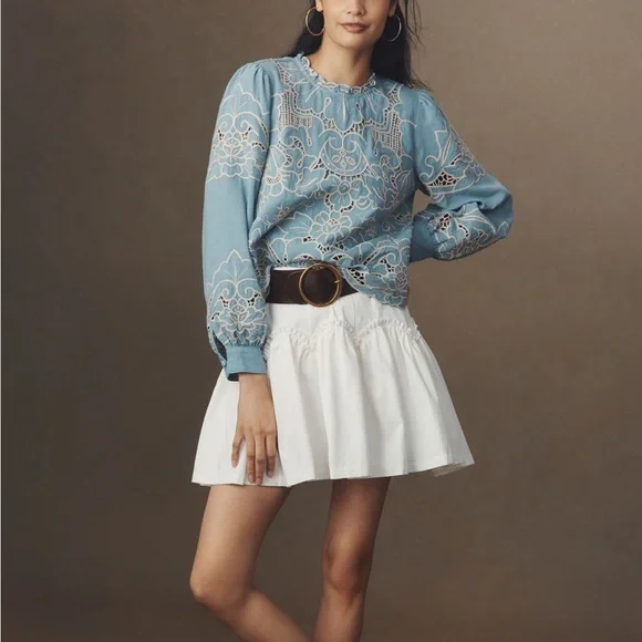 Blue Embroidered Women's Top Anthropologie with tag - Picture 4 of 6